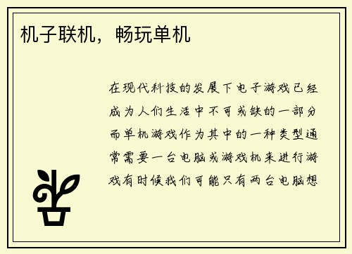 机子联机，畅玩单机